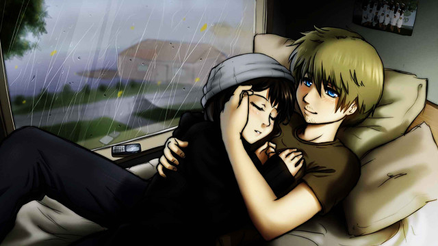 Couple bed rain shower window free wallpaper for desktop - medium preview image