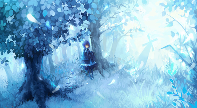 Person sitting forest book hand free wallpaper for desktop - medium preview image