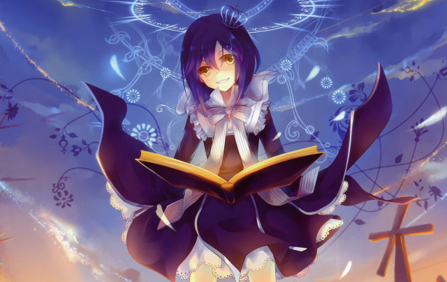 Anime girl reading book sky free wallpaper for desktop - medium preview image