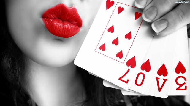 Woman holding playing card red free wallpaper for desktop - medium preview image