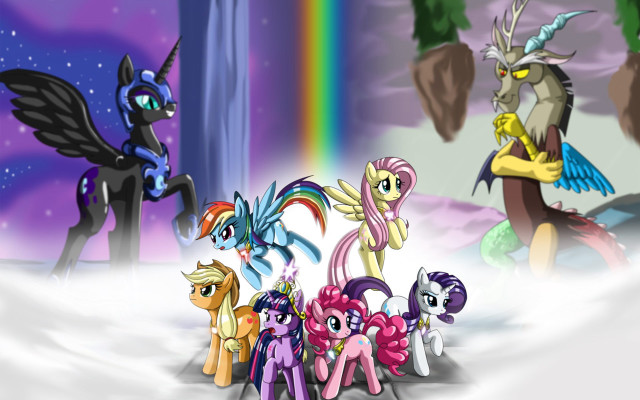 Ponies snow rainbow group standing free wallpaper for desktop - medium preview image