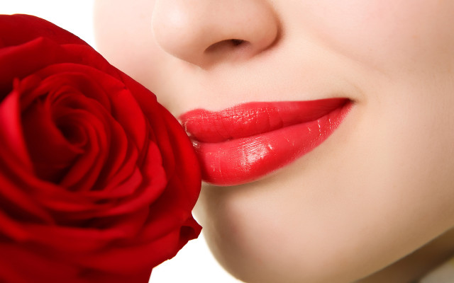 Woman red rose mouth white free wallpaper for desktop - medium preview image