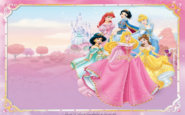 Princesses pink dress castle background free wallpaper for desktop - medium preview image