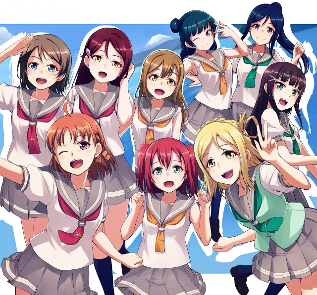 Group girls schooluniforms posing hands free wallpaper for tablet - medium preview image