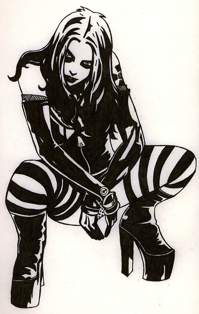 Woman striped outfit kneeling sword free wallpaper for mobile - medium preview image