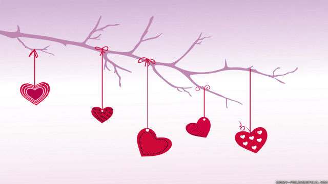 Branch hearts hanging bow end free wallpaper for desktop - medium preview image