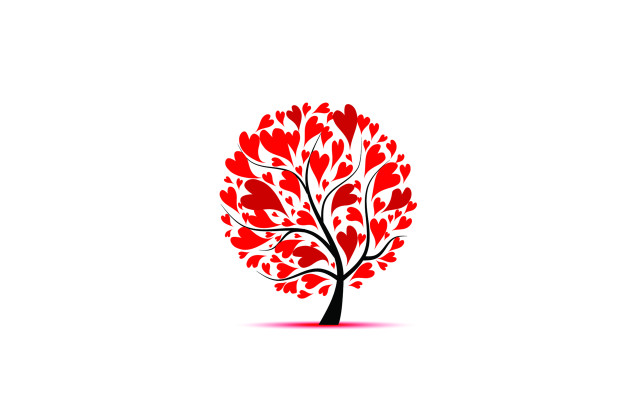 Red tree heart shape leaves free wallpaper for desktop - medium preview image