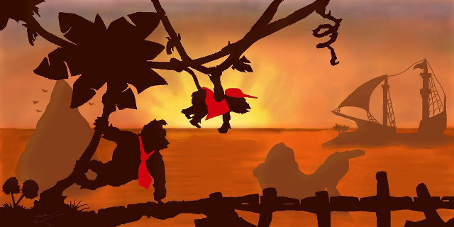 Pirate ship red flag silhouette free wallpaper for desktop - medium preview image