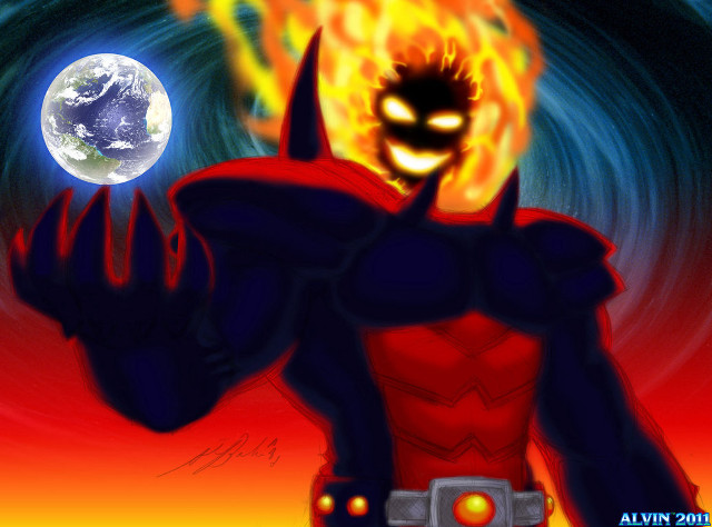 Cartoon evil fireball planet flame free wallpaper for desktop - medium preview image