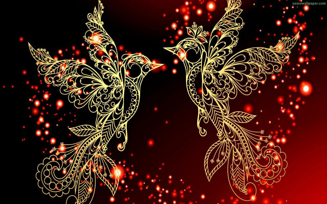 Golden birds intricate designs red #3 free wallpaper for desktop - medium preview image