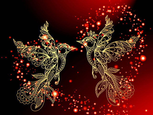 Golden birds intricate designs red #2 free wallpaper for desktop - medium preview image