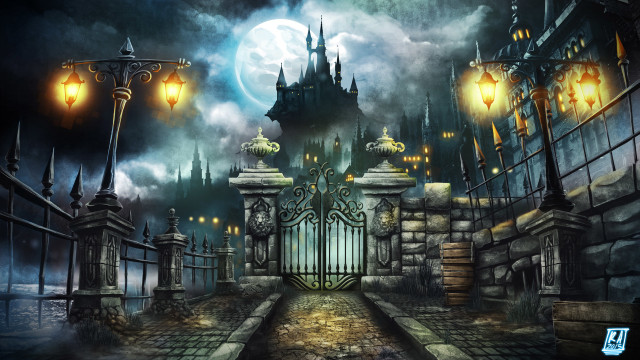 Castle gate full moon sky free wallpaper for desktop - medium preview image
