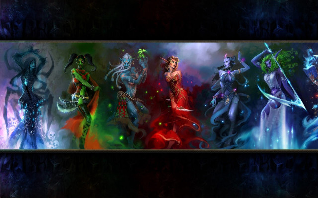 Women costumes swords group holding free wallpaper for desktop - medium preview image