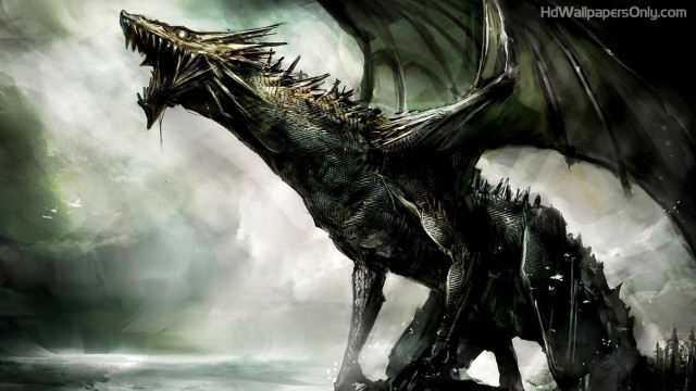 Dragon standing water wings spread #2 free wallpaper for desktop - medium preview image