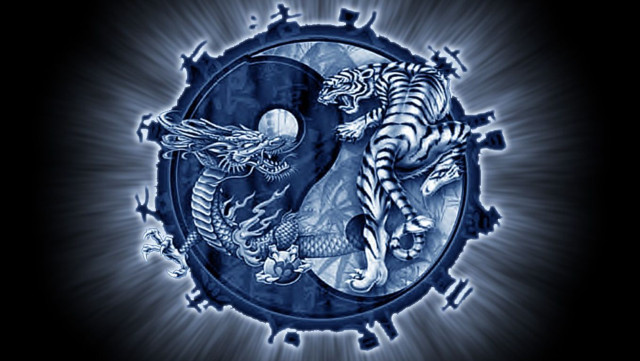 Blue white tigers circle black free wallpaper for desktop - medium preview image