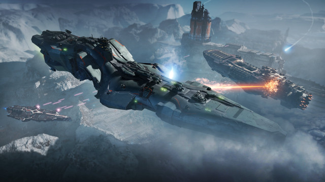 Ships flying sky mountains group free wallpaper for desktop - medium preview image