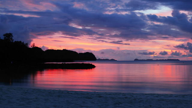 Sunset beach boat islands clouds free wallpaper for desktop - medium preview image