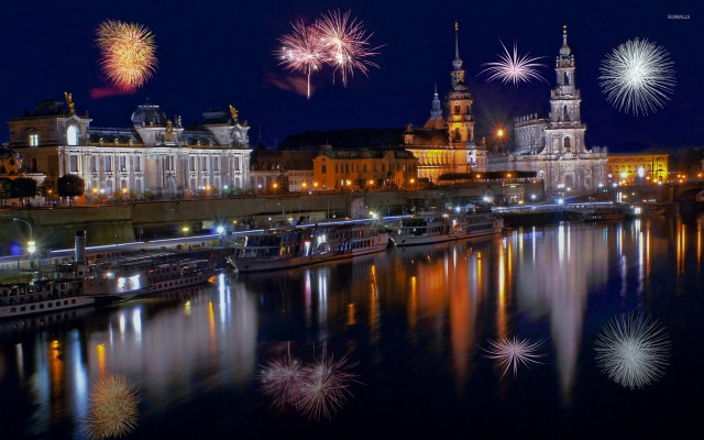 City river fireworks night reflection free wallpaper for desktop - medium preview image