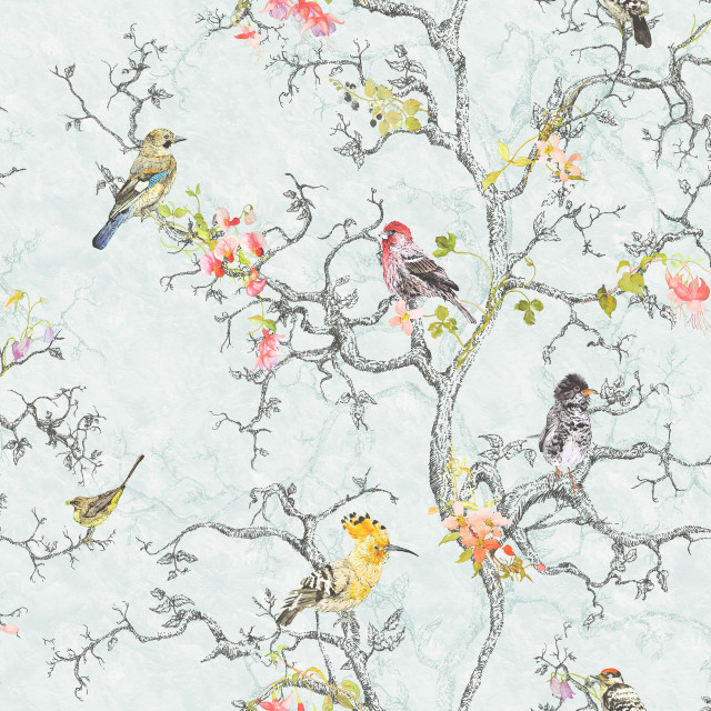 Flock birds tree branch flowers free wallpaper for tablet - medium preview image