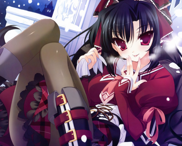 Anime girl black hair red #3 free wallpaper for desktop - medium preview image