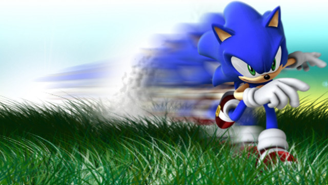 Sonic the hedgehog running grassy free wallpaper for desktop - medium preview image