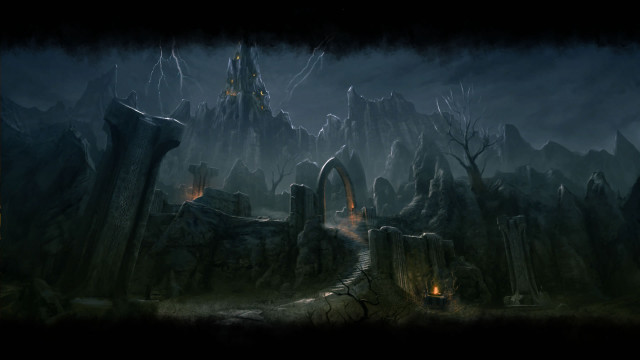 Dark fantasy landscape path castle free wallpaper for desktop - medium preview image