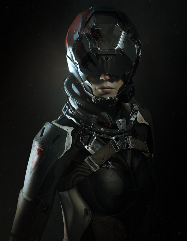 Futuristic woman armor helmet goggles free wallpaper for mobile - medium preview image