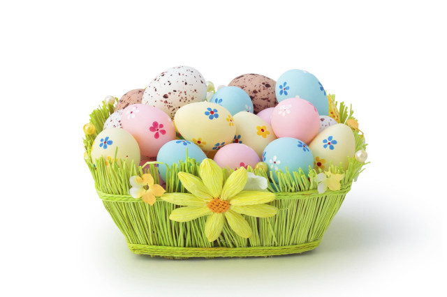 Basket filled colorful eggs flowers free wallpaper for desktop - medium preview image