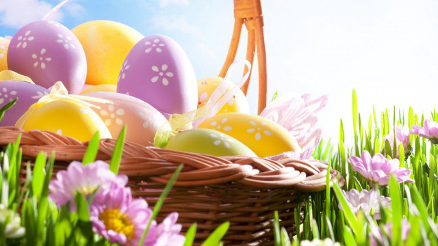 Basket eggs flower field folk free wallpaper for desktop - medium preview image