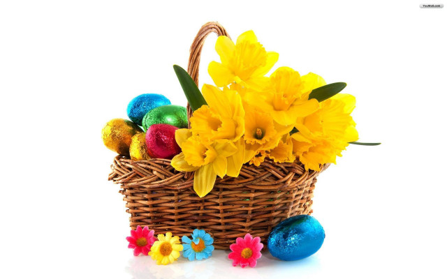 Basket yellow flowers eggs blue free wallpaper for desktop - medium preview image