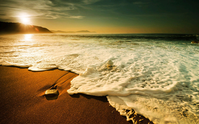 Beach waves sunset mountain sand free wallpaper for desktop - medium preview image