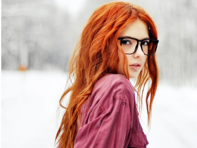 Woman red hair glasses snow free wallpaper for desktop - medium preview image