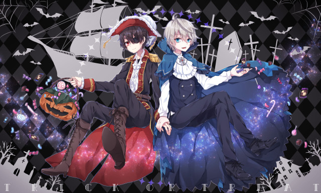 Anime characters costumes holding pumpkins free wallpaper for desktop - medium preview image