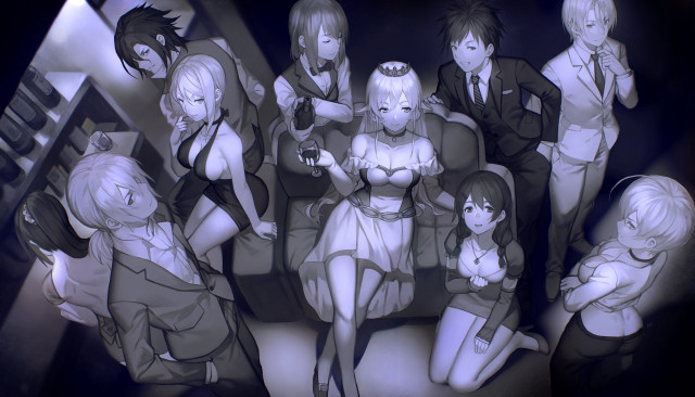Anime characters couch black background free wallpaper for desktop - medium preview image