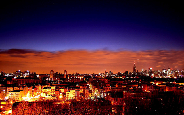 City skyline night red sky free wallpaper for desktop - medium preview image
