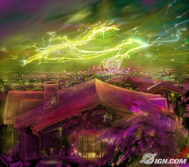 Building lights sky trees painting free wallpaper for tablet - medium preview image