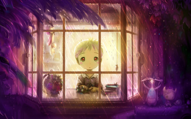 Little boy window rain purple free wallpaper for desktop - medium preview image