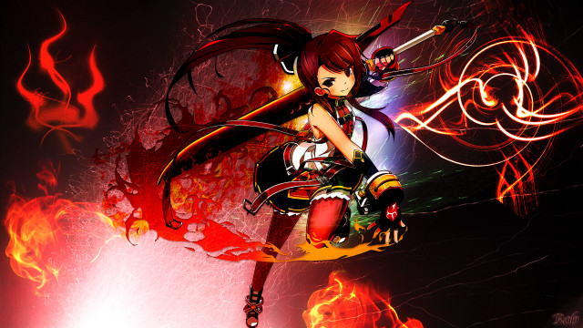 Woman sword fire background flames free wallpaper for desktop - medium preview image
