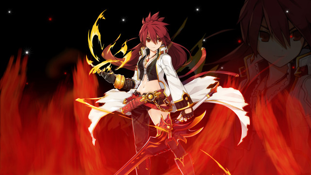 Woman sword fire flames stars free wallpaper for desktop - medium preview image
