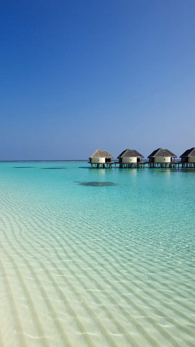 Beach huts blue sky white free wallpaper for mobile - medium preview image