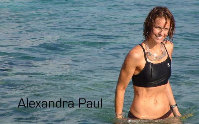 Woman bikini standing water smile free wallpaper for desktop - medium preview image