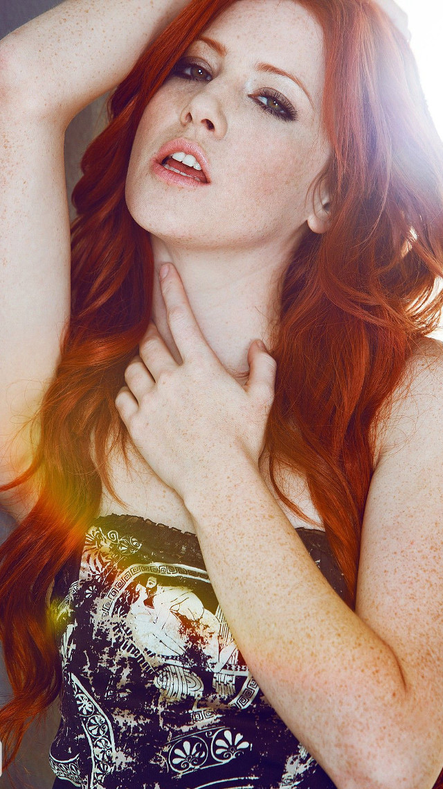 Woman red hair posing hands #2 free wallpaper for mobile - medium preview image