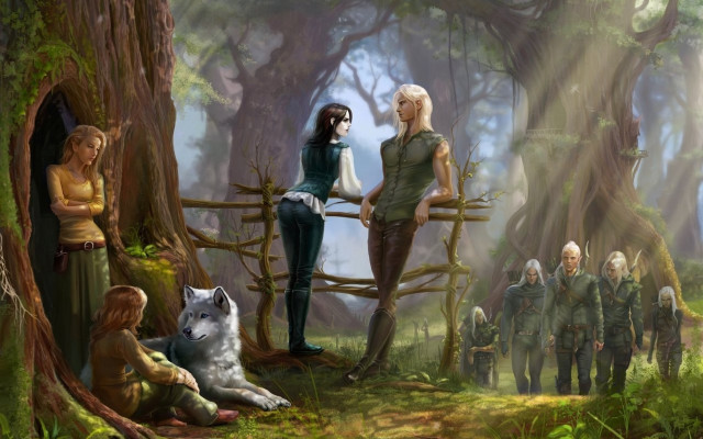 People forest tree wolf group free wallpaper for desktop - medium preview image