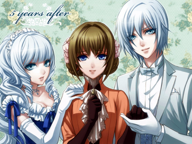 Three white haired people blue free wallpaper for desktop - medium preview image