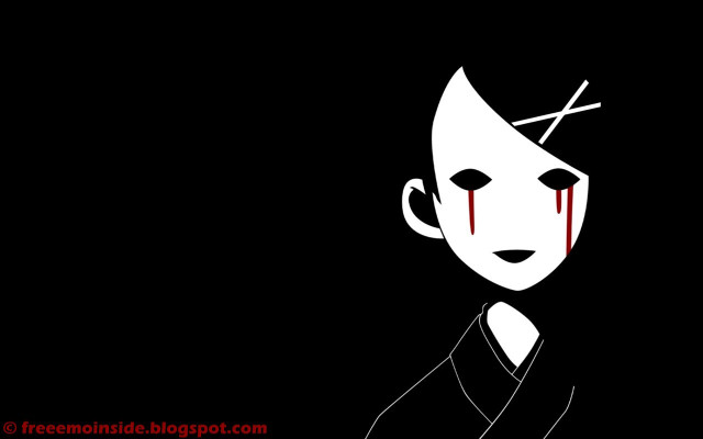 Cartoon character bloody face cross free wallpaper for desktop - medium preview image