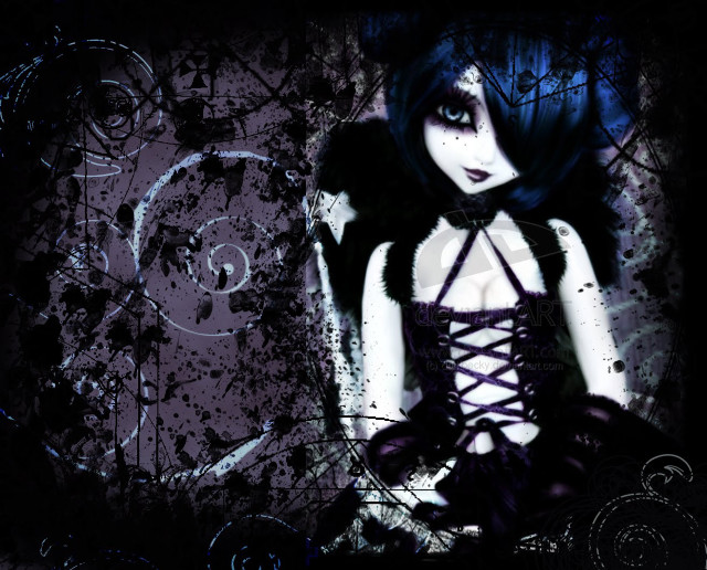 Gothic anime woman bluehair blackdress free wallpaper for desktop - medium preview image