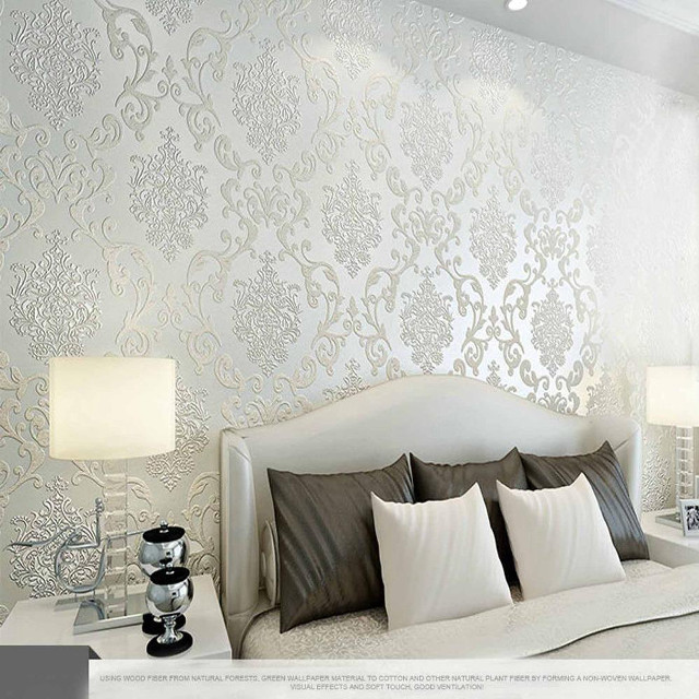 White bedroom flower pattern ink free wallpaper for tablet - medium preview image