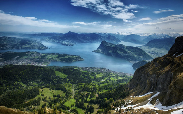Mountain range lake snowy background free wallpaper for desktop - medium preview image