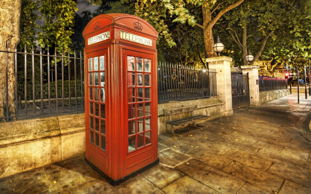 Red telephone booth road fence free wallpaper for desktop - medium preview image