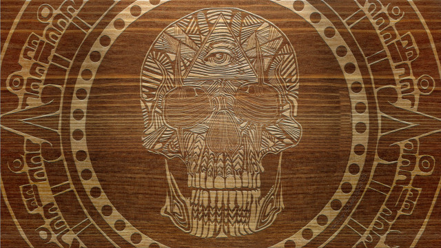 Wooden skull geometric psychedelic symmetrical free wallpaper for desktop - medium preview image